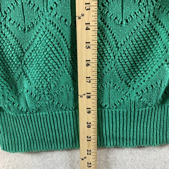 Vintage 80s Womens Sleeveless Cotton Open Knit Top Emerald Green Cottage Preppy - Picture 7 of 10